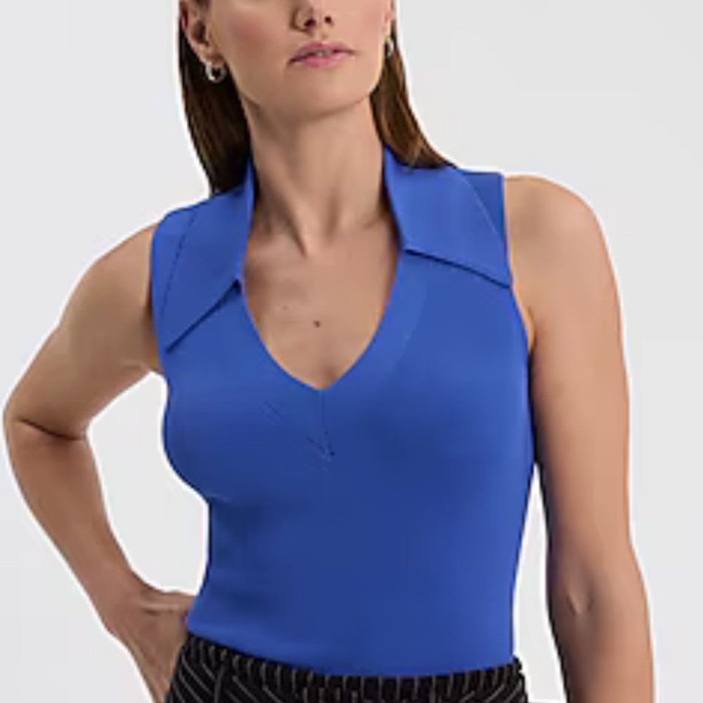 Express Sleeveless Collared Silky Soft Fitted V-Neck Polo Sweater Tank small nwt